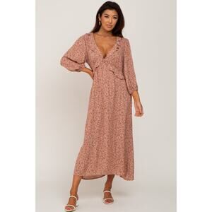 Lush Rust Floral V-Neck Ruffle Midi Dress Size Small